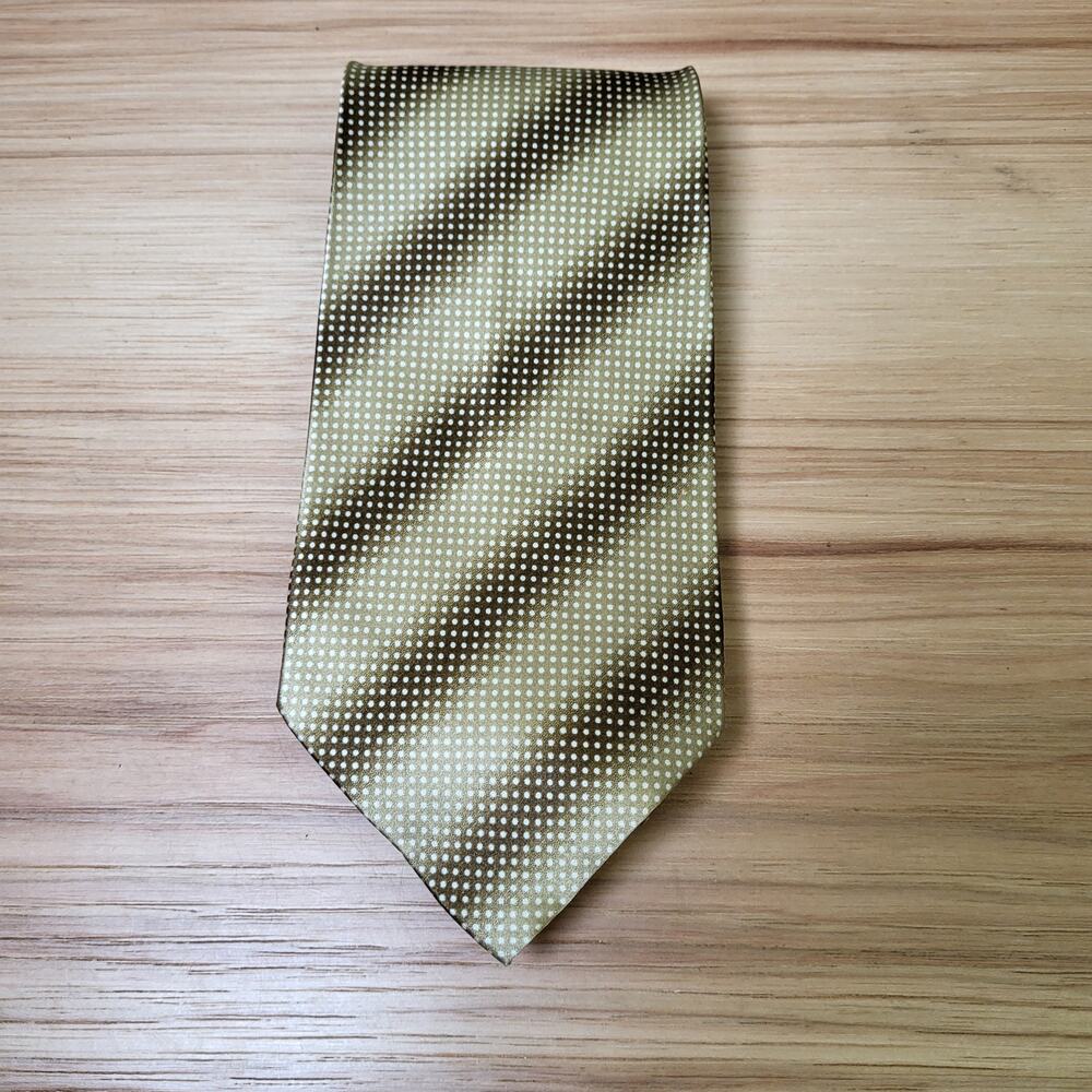 Laurant Benon Men's Silk Neck Tie‎ Beige Gold Ombre Dot Stripes Eclectic Office